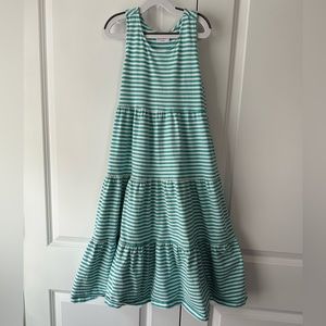 Hanna Andersson Girls Aqua And White Striped Tiered Tank Dress (Size 160)